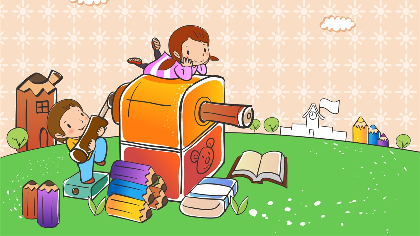 Vector Cartoon Childhood Wallpaper 1366x768 Vector Cartoon Childhood Wallpaper