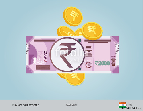 500x391 Indian Rupee Banknote With Flying Coins Flat Style Vector