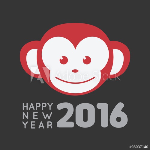 500x500 Happy New Year Monkey Vector Design