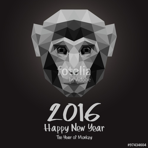 500x500 Happy New Year Vector Illustration Design Monkey Stylized