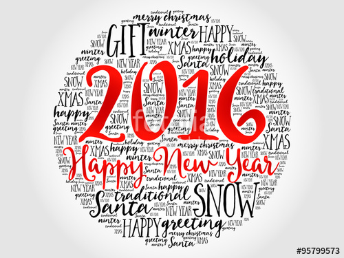 500x375 Happy New Year Circle Word Cloud, Holidays Lettering Collage