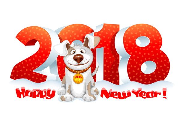 600x424 Red New Year Text With Dog Vector Free Download