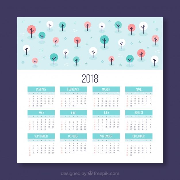 626x626 Calendar With Colorful Trees Vector Free Download