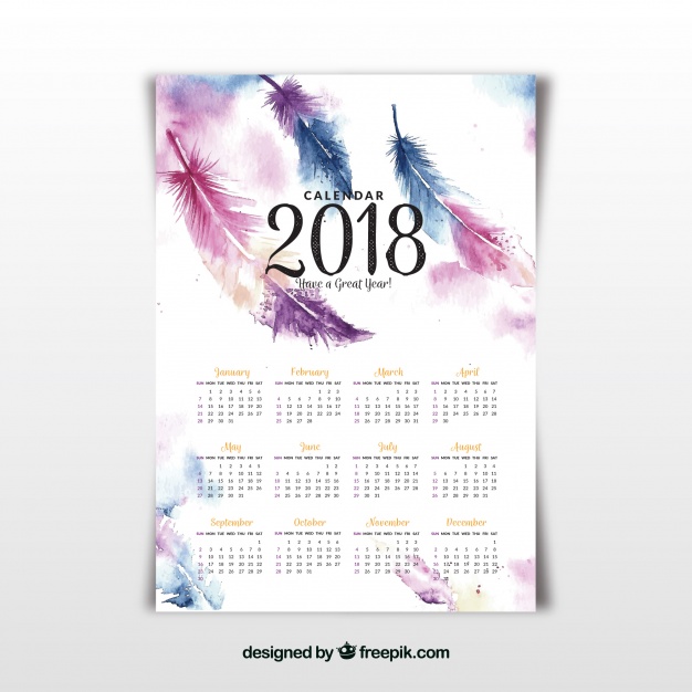 626x626 Calendar With Watercolor Feathers Vector Free Download