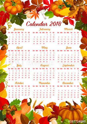 351x500 Autumn Harvest Fall Vector Calendar