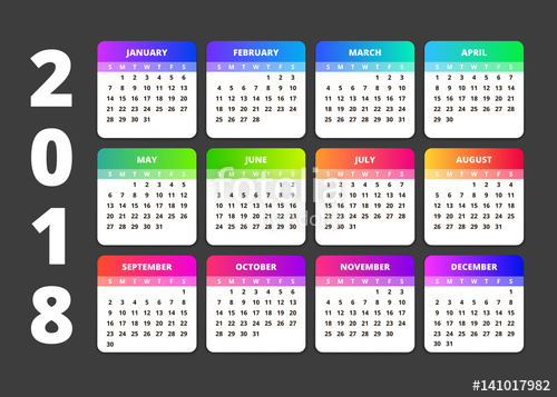 500x357 Calendar Print Colored Template Week Starts Sunday Vector