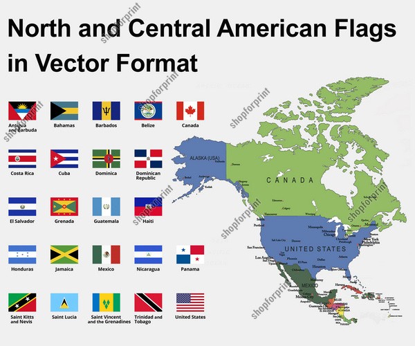 600x500 North American Countries Flags In Vector