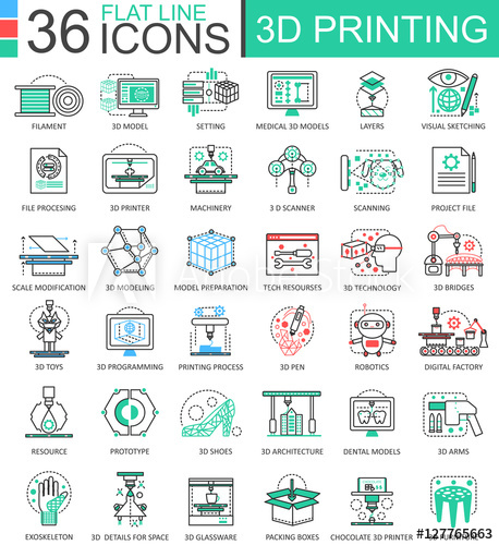 458x500 Vector Printing Technology Flat Line Outline Icons For Apps