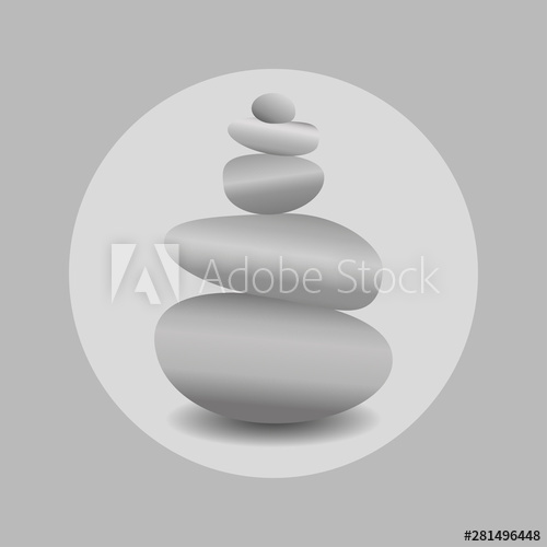 500x500 Zen Stone Balance, Realistic Image In Round Frame In Black