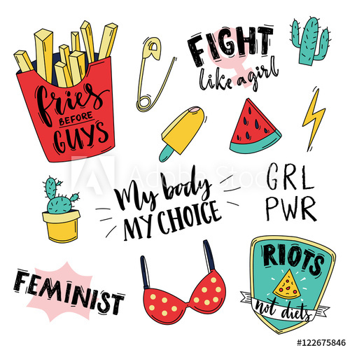 500x500 Feminism Slogan And Patches Vector Style Design Vintage Pop