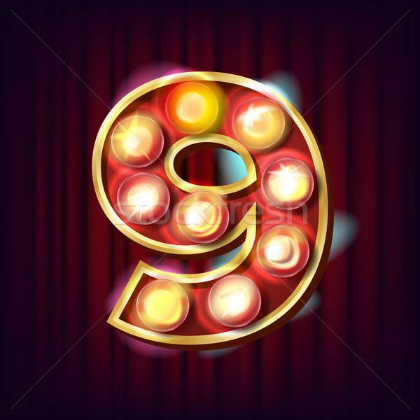 600x600 Number Vector Nine Font Marquee Light Sign Realistic Retro