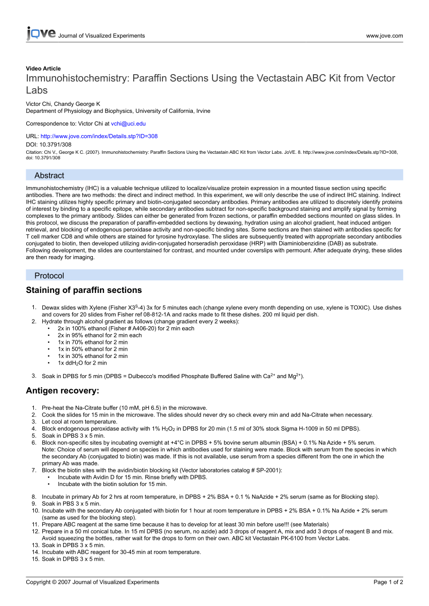 850x1202 Pdf Immunohistochemistry Paraffin Sections Using The Vectastain
