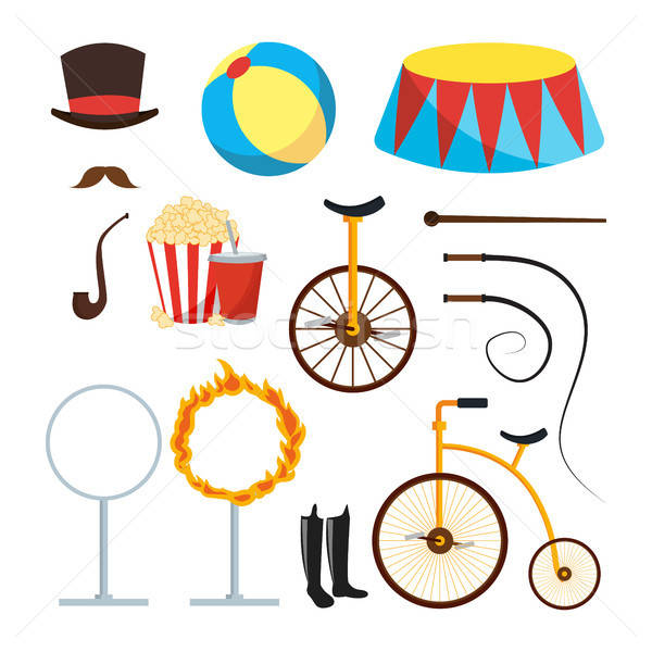 600x600 Circus Trainer Items Set Vector Circus Accessories Hat, Mustache