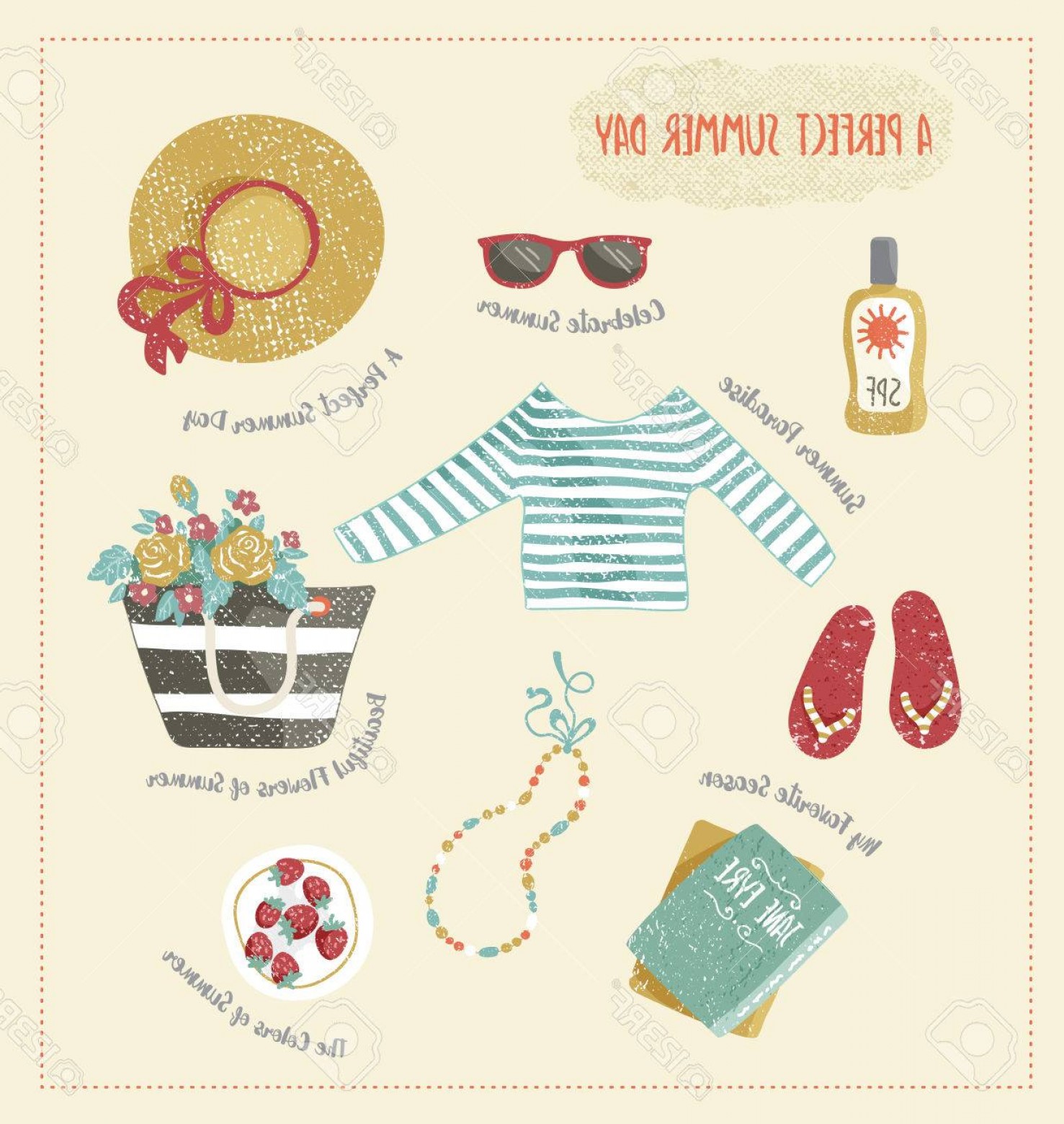 1477x1560 Photostock Vector Set Of Summer Clip Art Clothes And Accessories