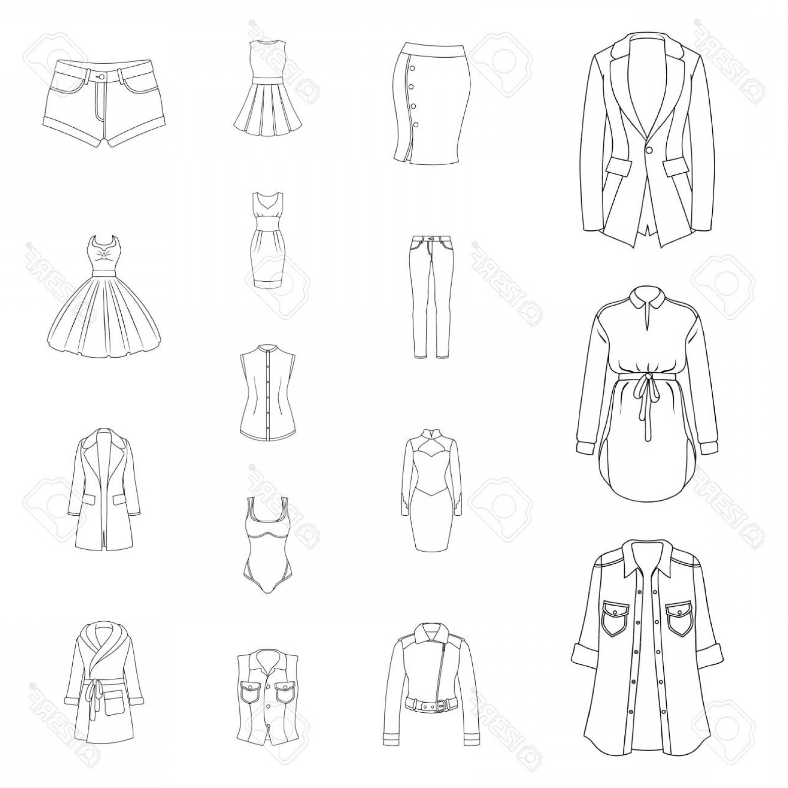 1560x1560 Photostock Vector Womens Clothing Outline Icons In Set Collection