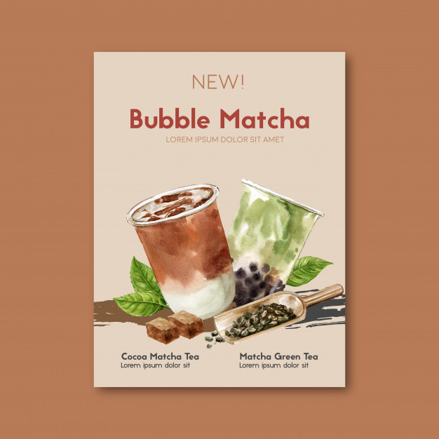 626x626 Matcha And Brown Sugar Bubble Milk Tea Set, Poster Ad, Flyer