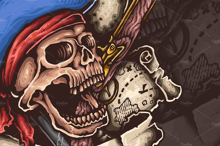 735x489 Vector Gun Pirate Skull
