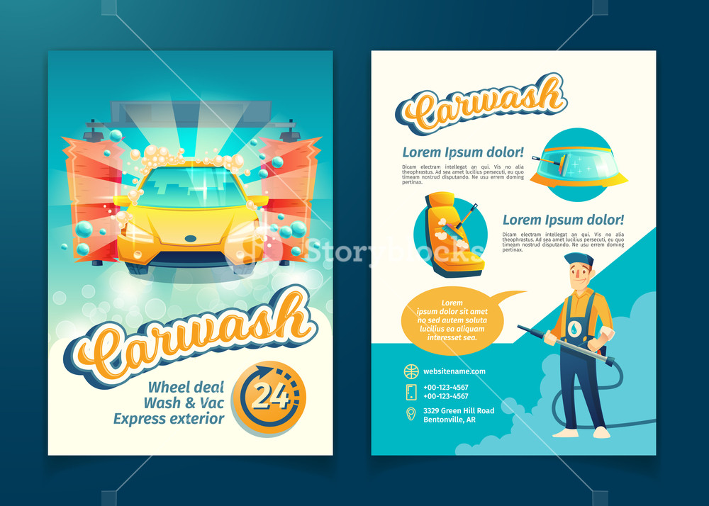 1000x714 Vector Automatic Car Washing Flyer, Ad Banner Of Service
