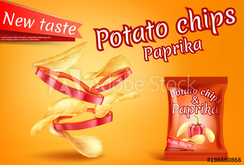 500x338 Vector Promotion Banner With Realistic Potato Chips And Paprika