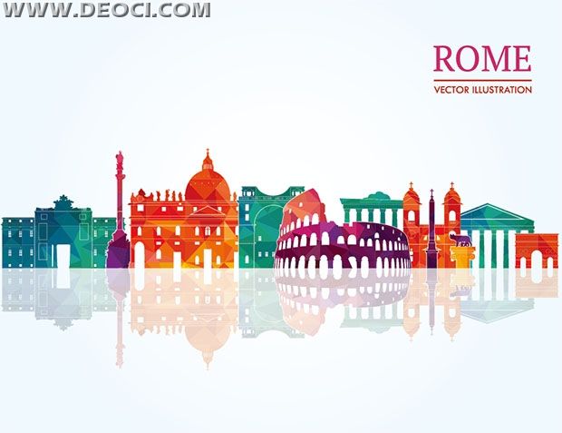 620x477 Color Polygonal World Landmarks In Rome, Italy Abstract Design