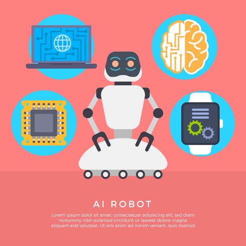 490x490 Flat Robot Vector Illustration