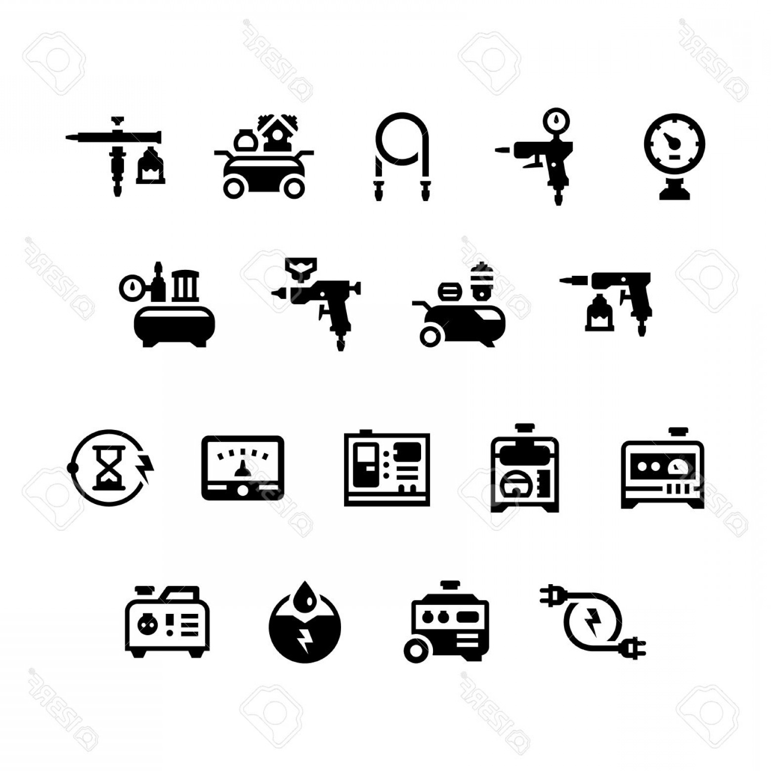 1560x1560 Photostock Vector Set Icons Of Electric Generator And Air
