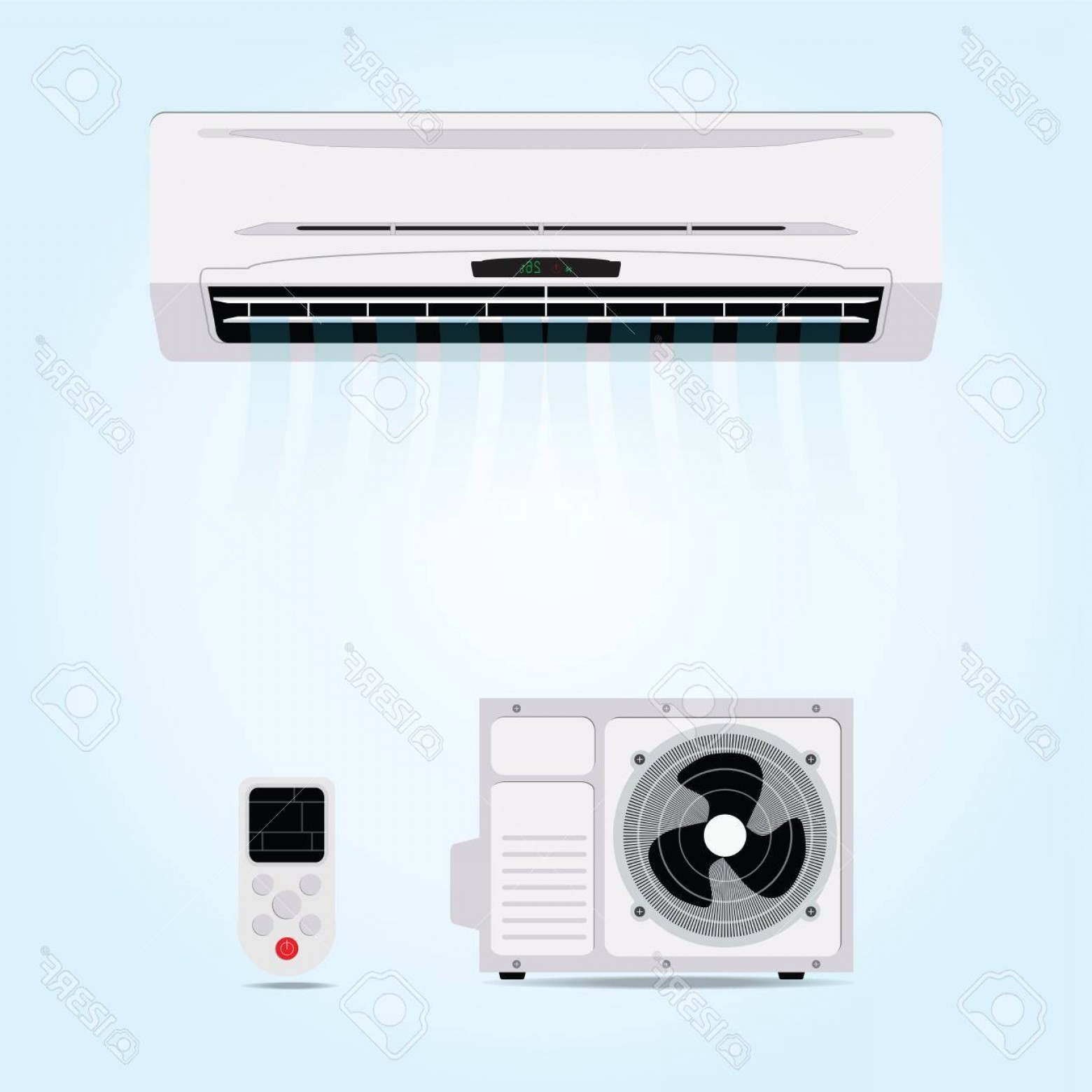 1560x1560 Photostock Vector Air Conditioner Hanging On Wall With Blowing Air