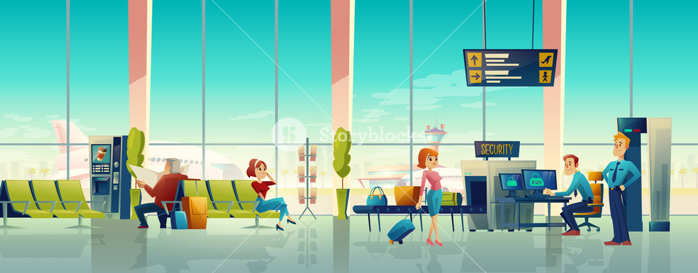 Vector Airport Waiting Hall, Security Control With Customs 1000x392 Vector Airport Waiting Hall, Security Control With Customs