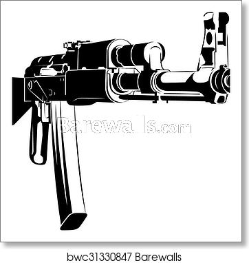 Vector Illustration Black And White Machine Gun Ak Art Print 362x382 Vector Illustration Black And White Machine Gun Ak Art Print
