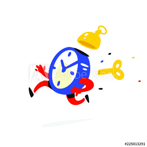 500x500 Cartoon Character Running Alarm Clock Vector Illustration Time