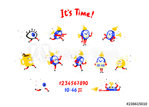 500x361 Cartoon Characters Alarm Clock Vector Set Of Emotions And Alarm
