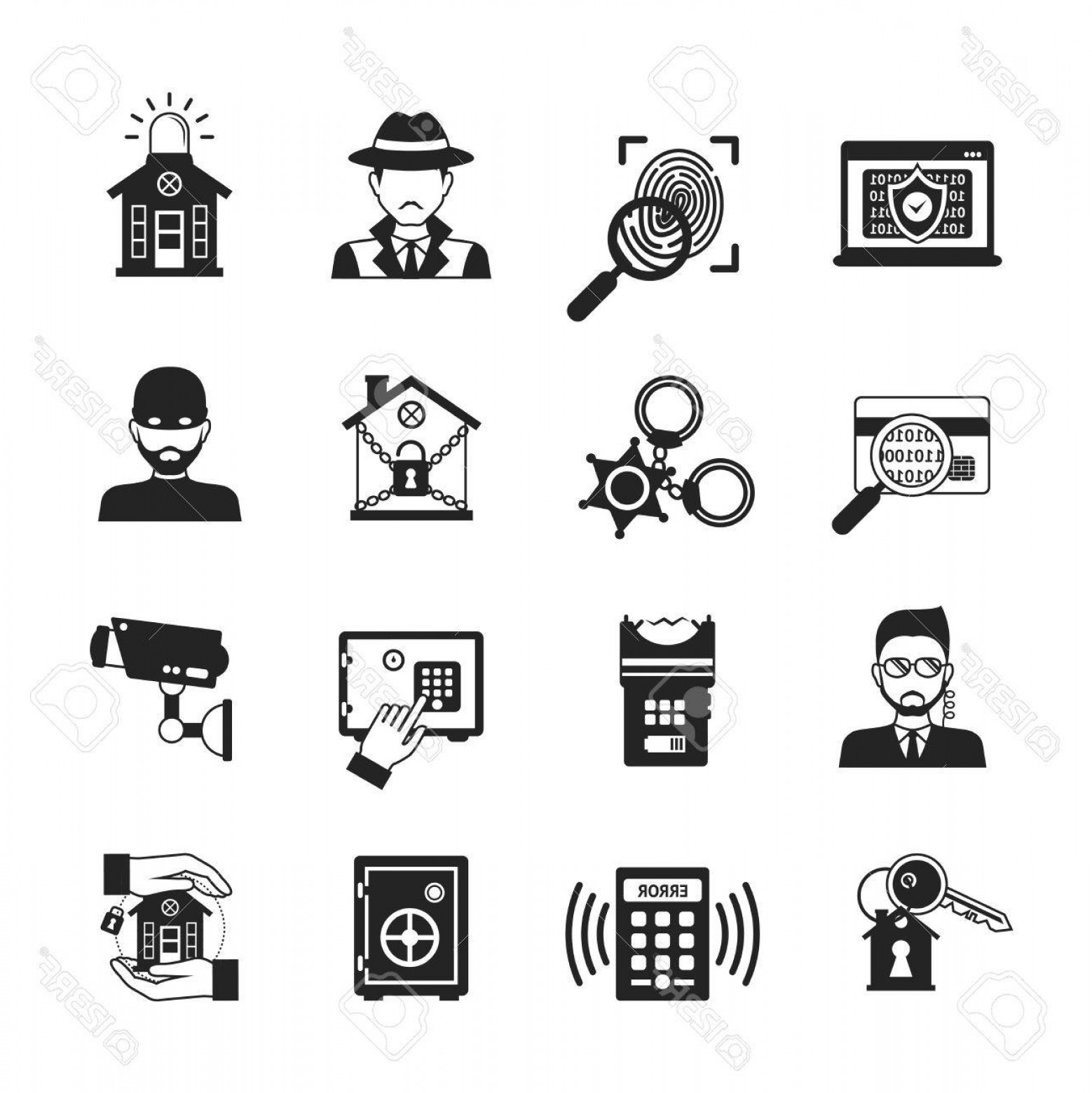1558x1560 Photostock Vector Security Safety And Alarm System Icons Black Set