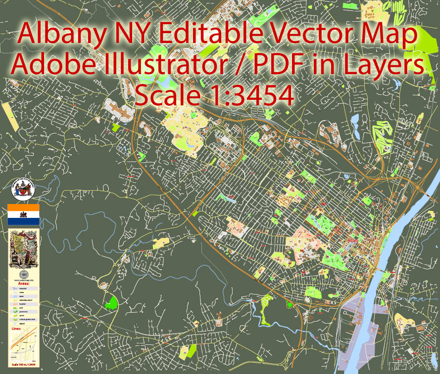889x757 Albany Ny Pdf Map Us Exact City Plan Editable Vector Layers Street Map
