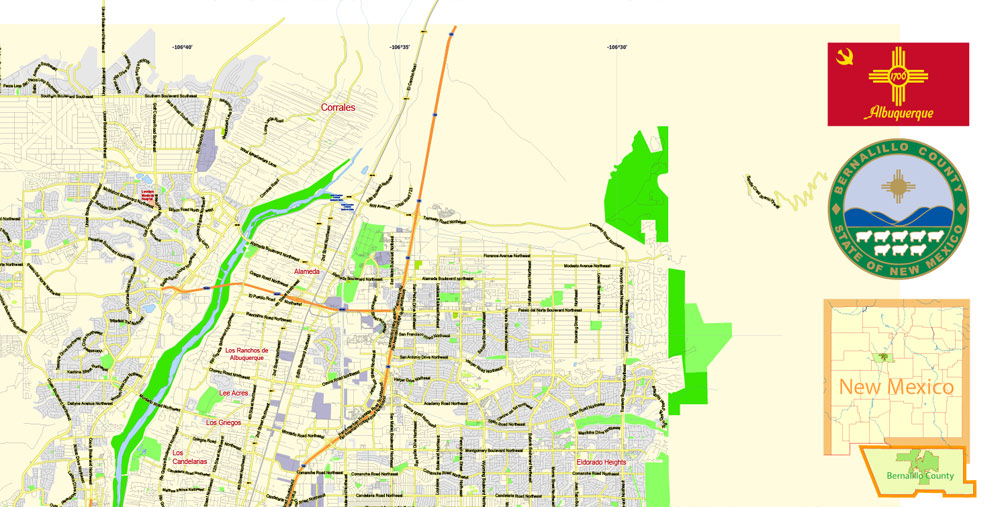 1000x507 Albuquerque Map Vector City Plan Editable Illustrator Street Map