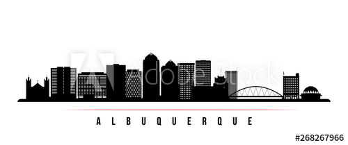 500x209 Albuquerque City Skyline Horizontal Banner Black And White