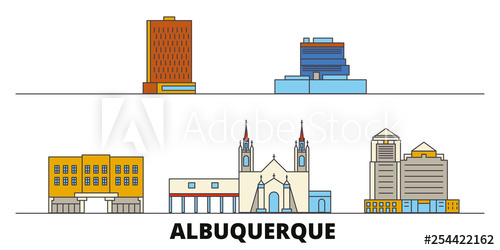 500x250 United States, Albuquerque Flat Landmarks Vector Illustration