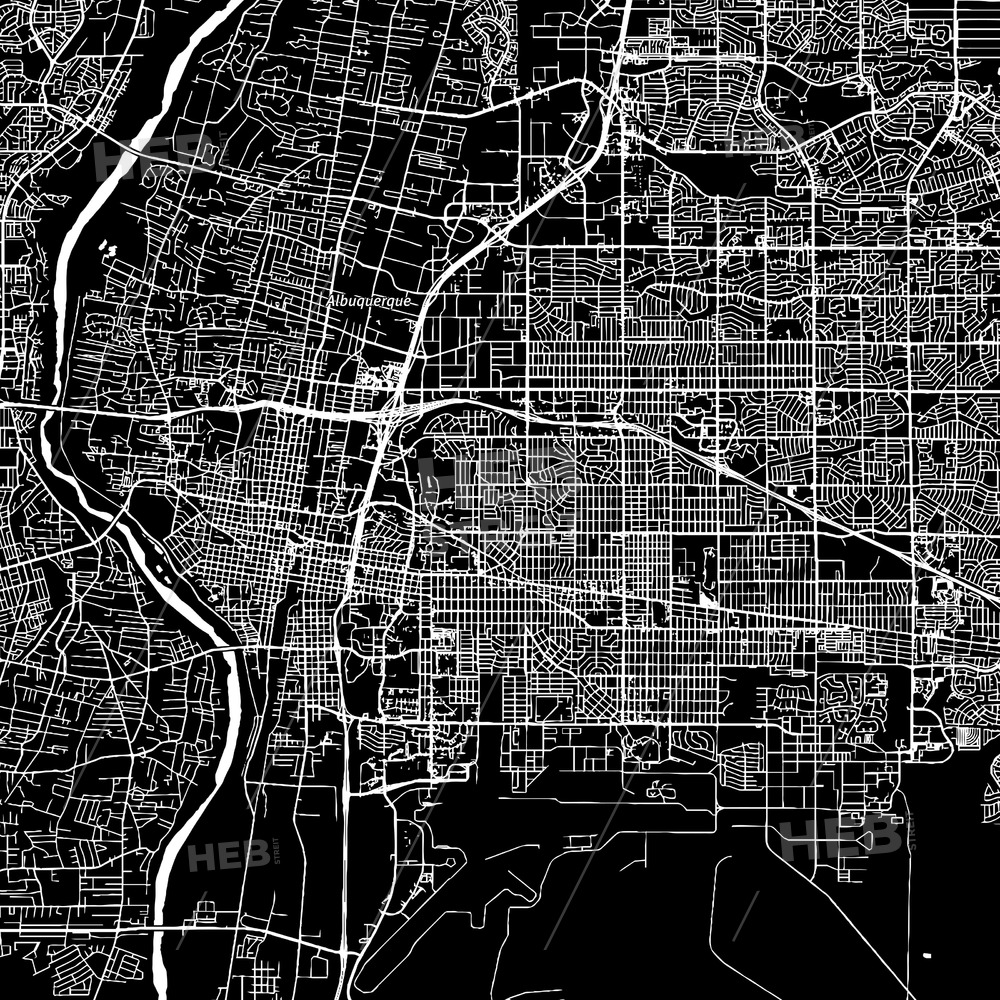 1000x1000 Albuquerque, New Mex Downtown Map, Dark Hebstreits Sketches
