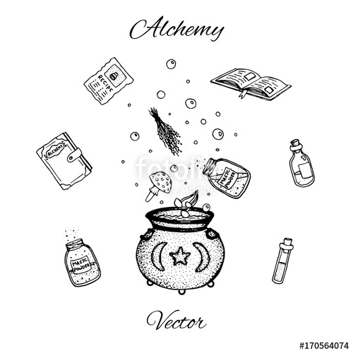 500x500 Set Of Hand Drawn Vector Alchemy Bottles Black Outline Of Potions