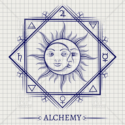 400x400 Sketch Of Sun Moon And Other Alchemy Elements Vector Image
