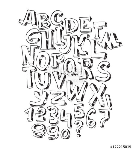 444x500 Hand Drawn Black Font, Isolated On White Background Vector