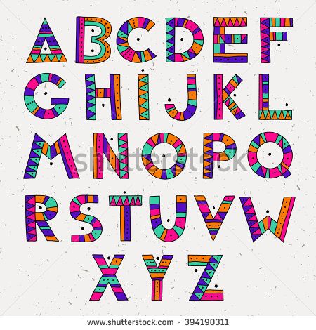 450x470 Set Of Abc Letters Colorful Hand Drawn Graphic Font Ethnic