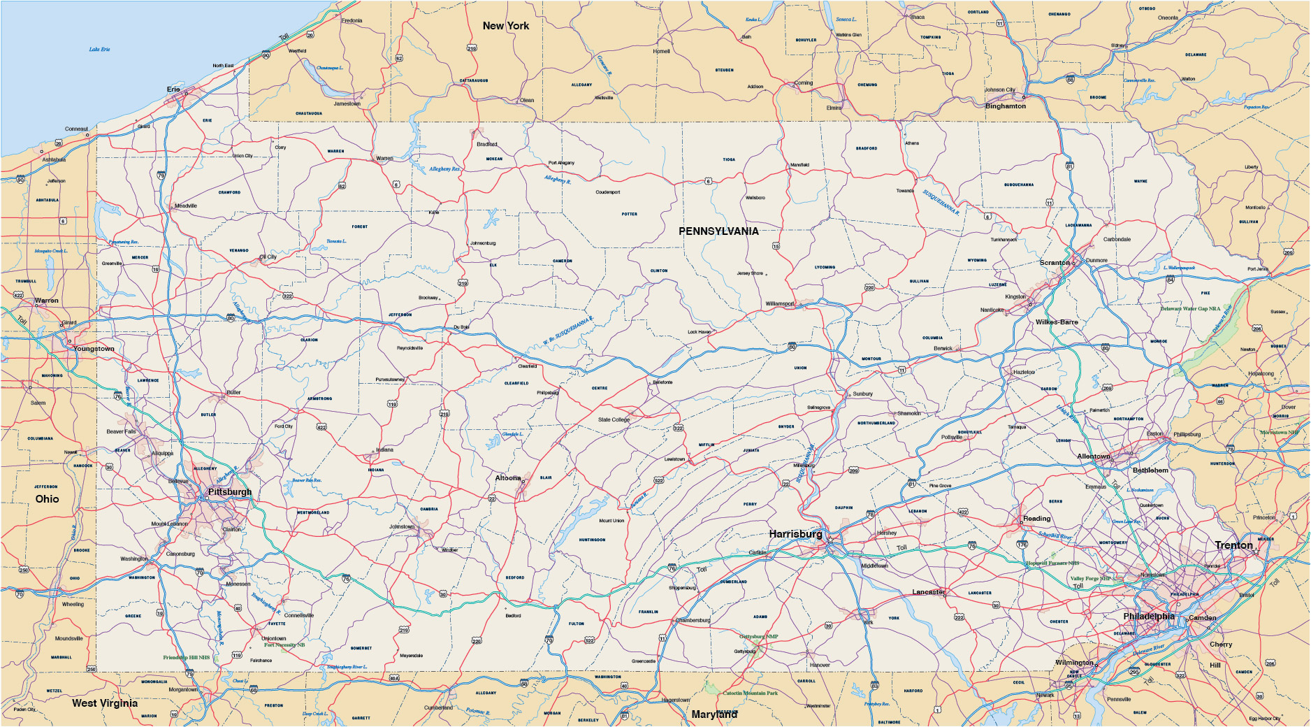 1876x1040 Pennsylvania Map Digital Vector Creative Force