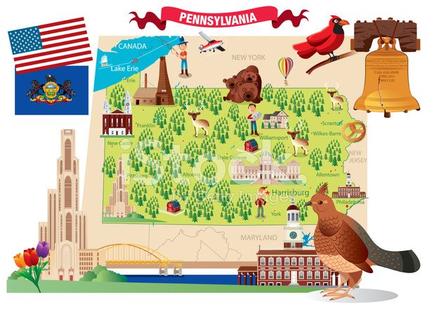 608x440 Cartoon Map Of Pennsylvania Stock Vector