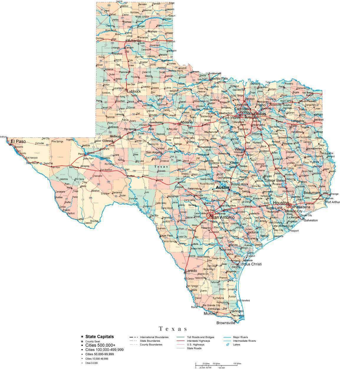 1153x1252 Texas Digital Vector Map With Counties, Major Cities, Roads