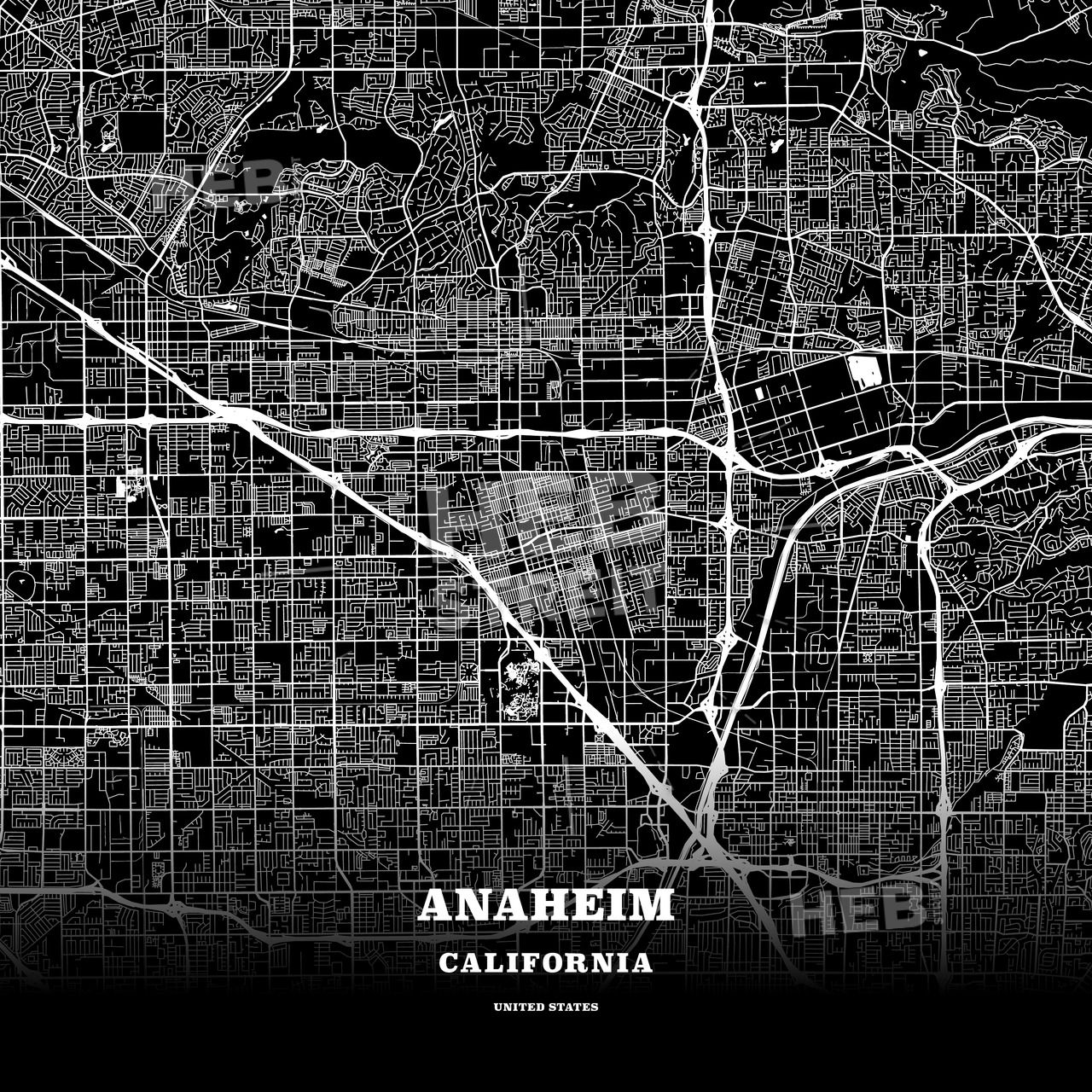 Black Map Poster Template Of Anaheim, California, Usa Maps 1280x1280 Black Map Poster Template Of Anaheim, California, Usa Maps