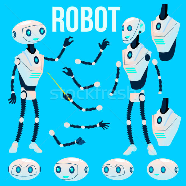 600x600 Robot Vector Animation Creation Set Futuristic Mechanism