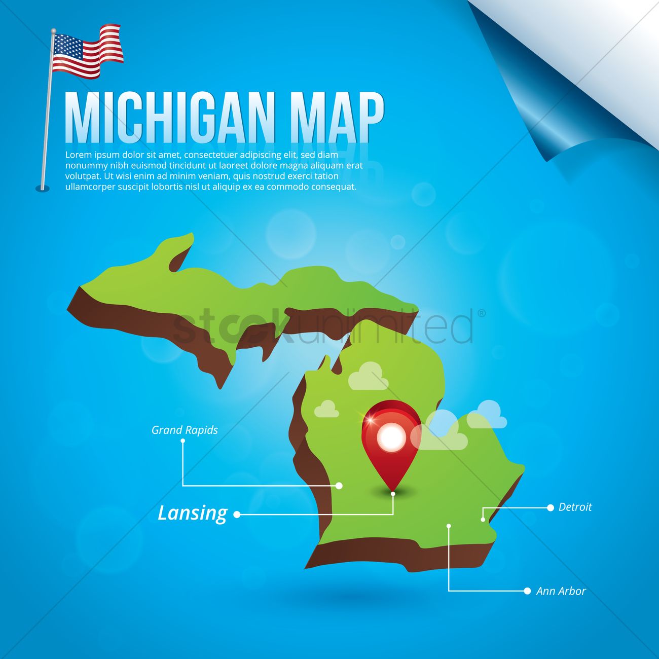 1300x1300 Map Of Michigan State Vector Image
