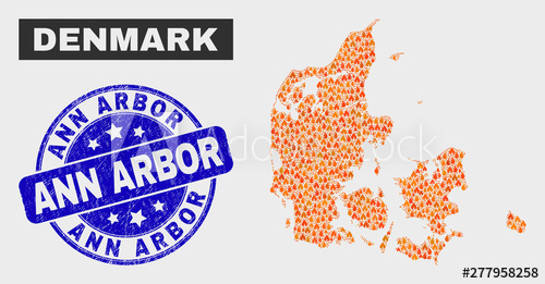 500x261 Vector Collage Of Fire Denmark Map And Blue Round Grunge Ann Arbor