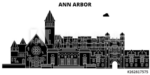 500x250 Ann Arbor United States, Outline Travel Skyline Vector