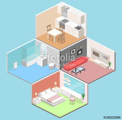 500x490 Isometric Flat Concept Vector Interior Of Studio Apartments